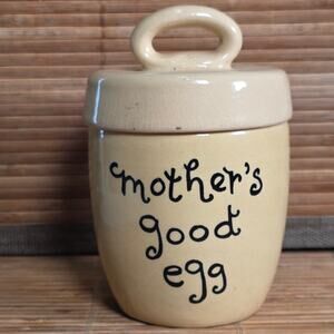 Vintage English Stoneware Covered Egg Cup “Mother’s Good Egg” Made in England